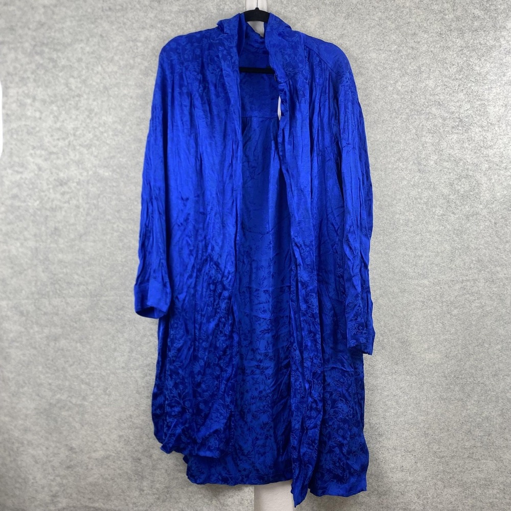 Torrid Coat Womens 2X Blue Jacquard Trench Long Open Front Floral Plus Size